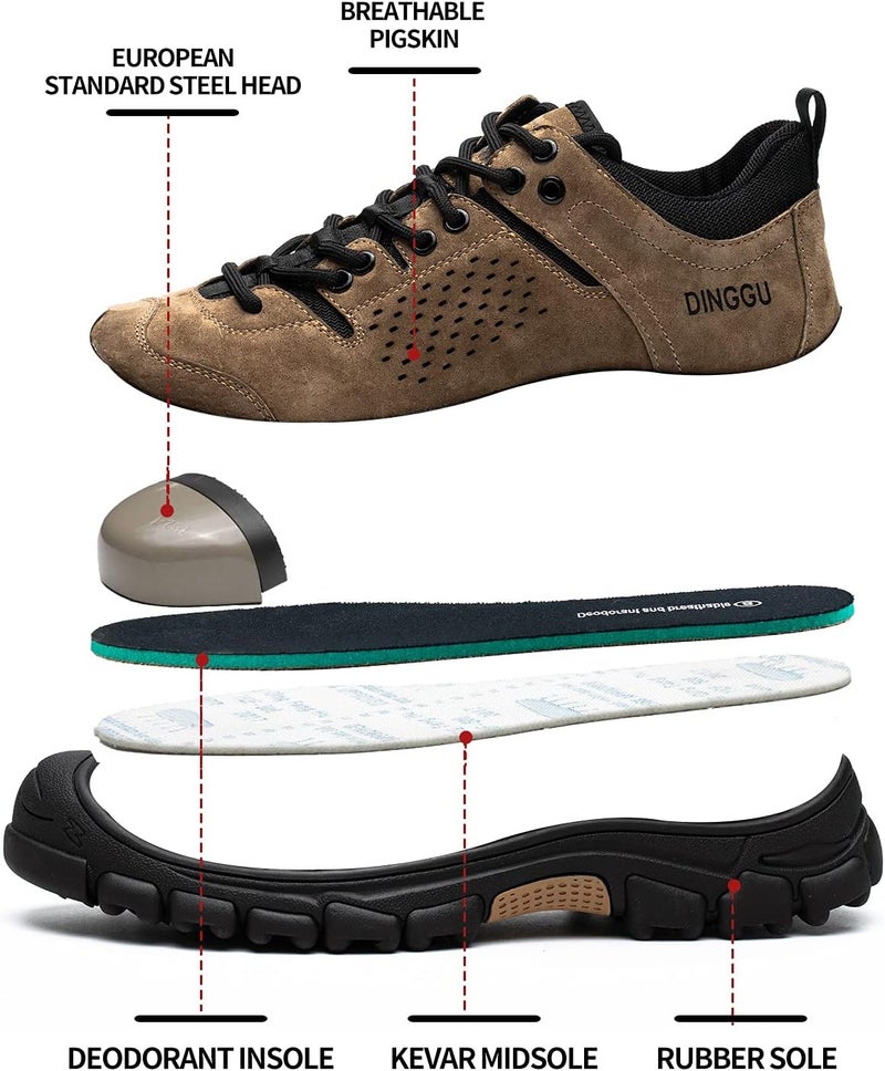 Dinggu Steel Toe Shoes for Men, Safety Mens Work Shoes Comfortable Indestructible Construction Shoes Leather - Image 3