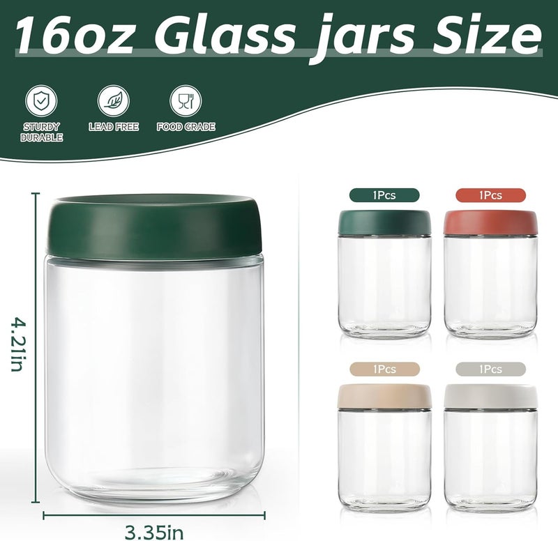 DIMBRAH Overnight Oats Containers with Lids,16oz Glass Jars with Lids - Set Of 4, Practical Oatmeal Container to Go, Chia Seed Pudding Jars, Baby Food Containers - Image 2