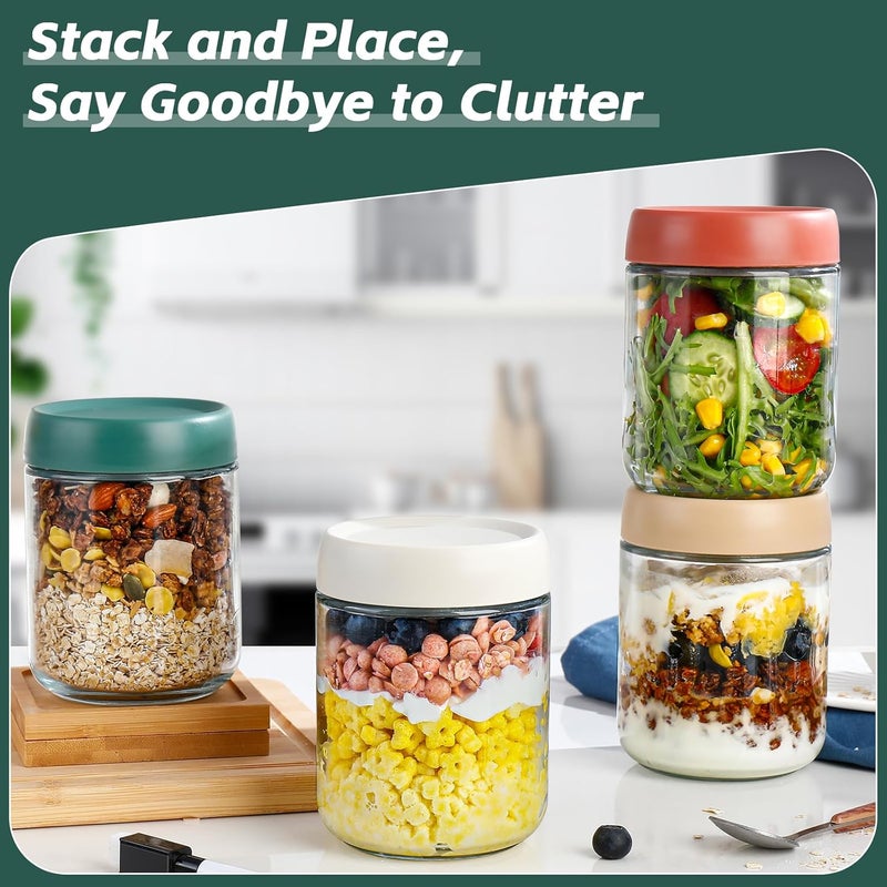 DIMBRAH Overnight Oats Containers with Lids,16oz Glass Jars with Lids - Set Of 4, Practical Oatmeal Container to Go, Chia Seed Pudding Jars, Baby Food Containers - Image 5