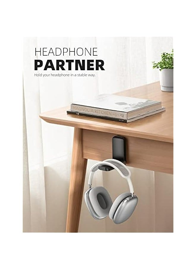 Adhesive Headphone Hanger Hook, Under Desk Headset Stand Holder, Earphone Clamp for Airpods Max, HyperX, Sennheiser - Black Stand Hook