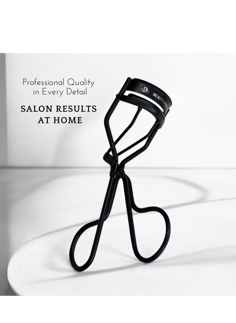 Beauty Power Eyelash Curler with 5 Replacement Pads, Brush for Eyebrows, Sating Travel Bag - Perfect Curls/Lash Lift in Seconds - Gentle & Safe - German Stainless Steel (Black) - Image 2