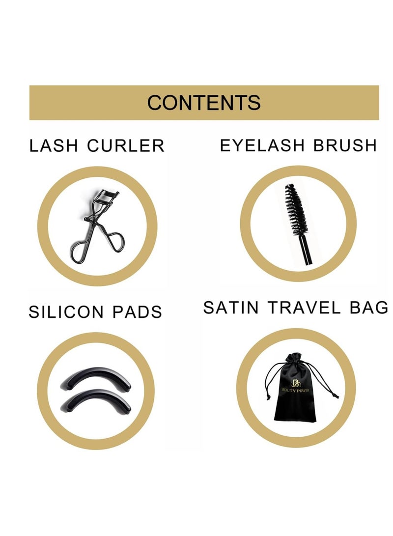 Beauty Power Eyelash Curler with 5 Replacement Pads, Brush for Eyebrows, Sating Travel Bag - Perfect Curls/Lash Lift in Seconds - Gentle & Safe - German Stainless Steel (Black) - Image 5