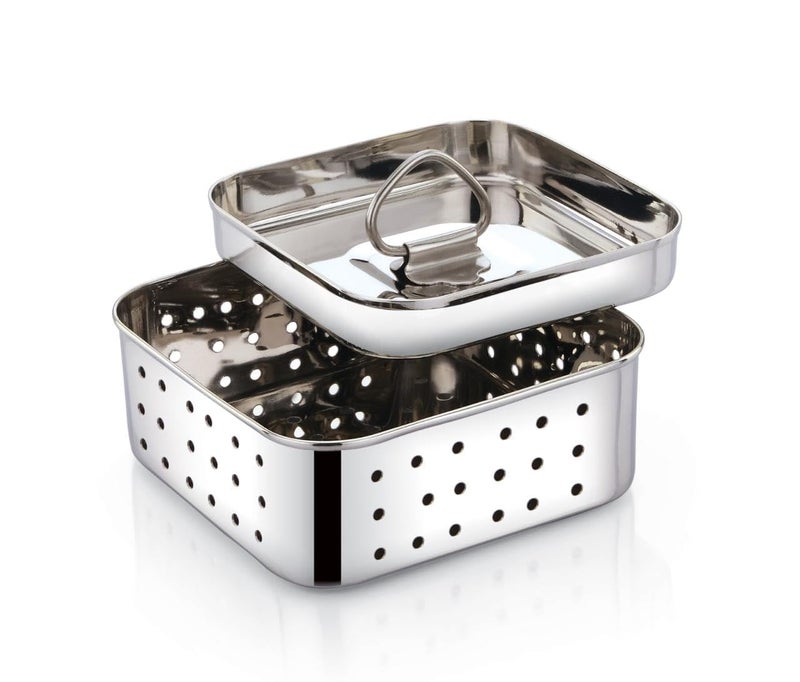 S Cart S Cart Stainless Steel Square Shape Indian PaneerTofu Press Mould Maker Silver Square Design 300 ML Size 11x11x4 Cm  - Image 1