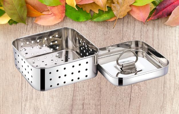S Cart S Cart Stainless Steel Square Shape Indian PaneerTofu Press Mould Maker Silver Square Design 300 ML Size 11x11x4 Cm  - Image 5