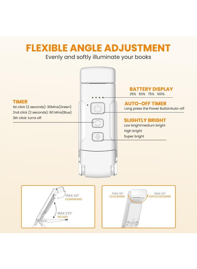  طائرة ورقية مصباح قراءة بجانب السرير قابل لإعادة الشحن عن طريق USB، مصباح قراءة الكتب مع مشبك، 3 ألوان كهرمانية و5 سطوع قابل للتعديل، صغير الحجم ومريح، يحمي عينيك، مناسب للأطفال ومحبي الكتب (أبيض) - Image 3
