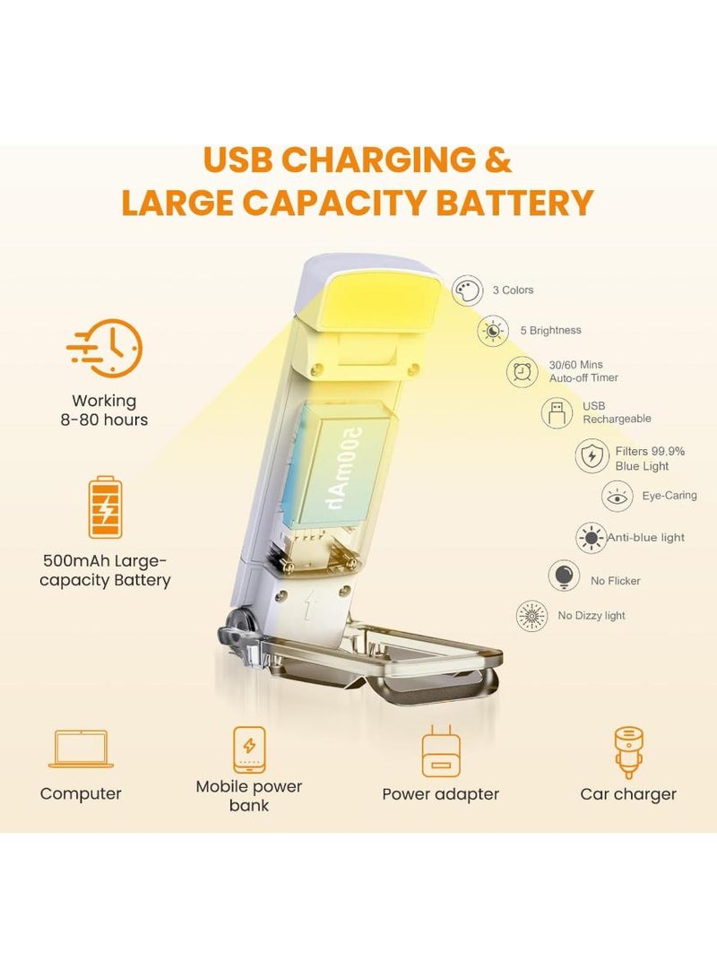  طائرة ورقية مصباح قراءة بجانب السرير قابل لإعادة الشحن عن طريق USB، مصباح قراءة الكتب مع مشبك، 3 ألوان كهرمانية و5 سطوع قابل للتعديل، صغير الحجم ومريح، يحمي عينيك، مناسب للأطفال ومحبي الكتب (أبيض) - Image 4