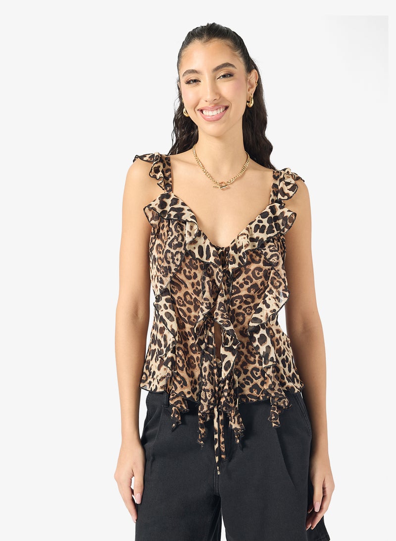 Ginger Leopard Print Ruffle Detail Top - Image 1