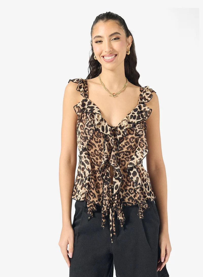 Ginger Leopard Print Ruffle Detail Top