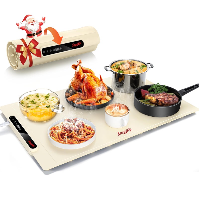 LAUDLIFE Food Warming Mat 24x16 Inches, Electric Warming Tray with 7 Temps, Foldable Food Warmer for Parties, Buffets, Family Gatherings, Holiday & Sabbath, Child Lock, Heating Mat for Food, Beige - Image 1