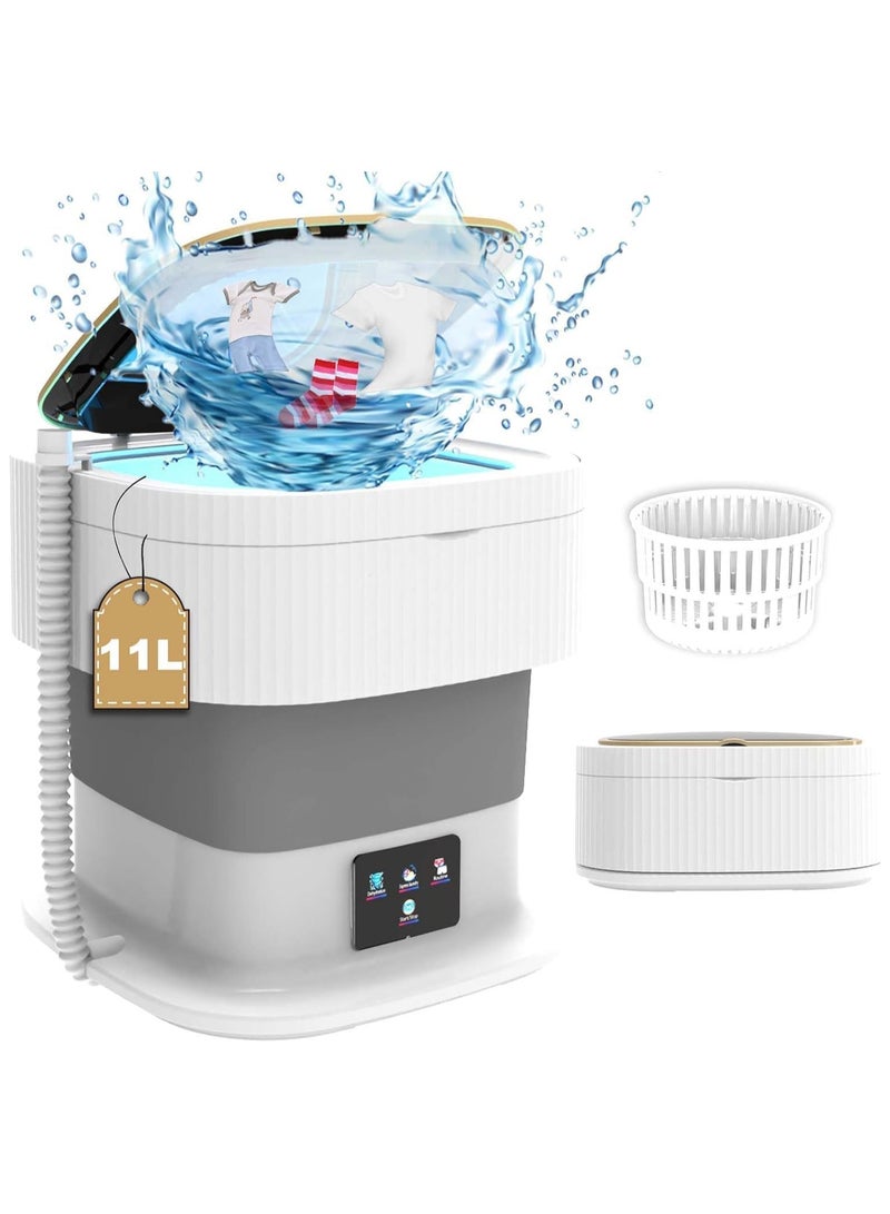 60W Portable Washing Machine,11L Small Fold Washing Machine with Spin Dryer,Mini Foldable Clothes Washer,Small Collapsible Laundry Washer for Travel,Apartment,Underwears,Socks  - Image 1