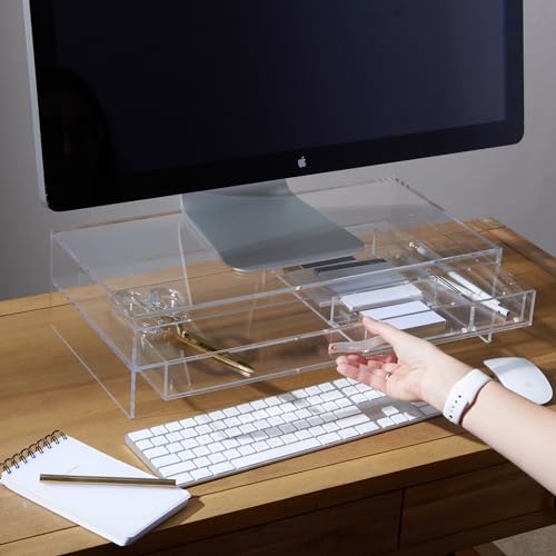 russell+hazel Acrylic Monitor Stand with Drawer, 20” x 10” x 5.25”, Desktop Organization, Clear, Hold up to 10 lbs., 98149 - Image 3