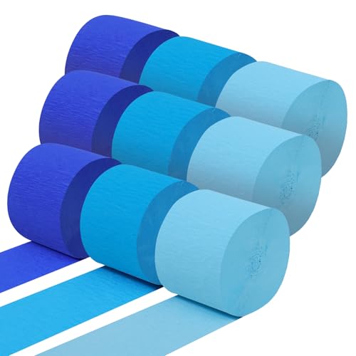 WSICSE Blue Crepe Paper Streamers 9 Rolls 738ft Blue Streamers Party Decorations for Fathers Day Party Baby Shower Gender Reveal Birthday Wedding Graduation Decor177 Inch x 82 FtRoll - Image 1