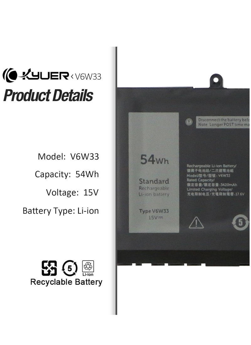 Generic - 54Wh V6W33 TN70C G91J0 Laptop Battery for Dell Latitude 3320 3420 3520 Inspiron 14 Plus 7420 3510 3511 3515 3520 3525 3535 5310 5410 5410 5410 544 15 5418 5510 5515 5518 5410 7415 7420 7425 7430 7435 7620 - Image 1