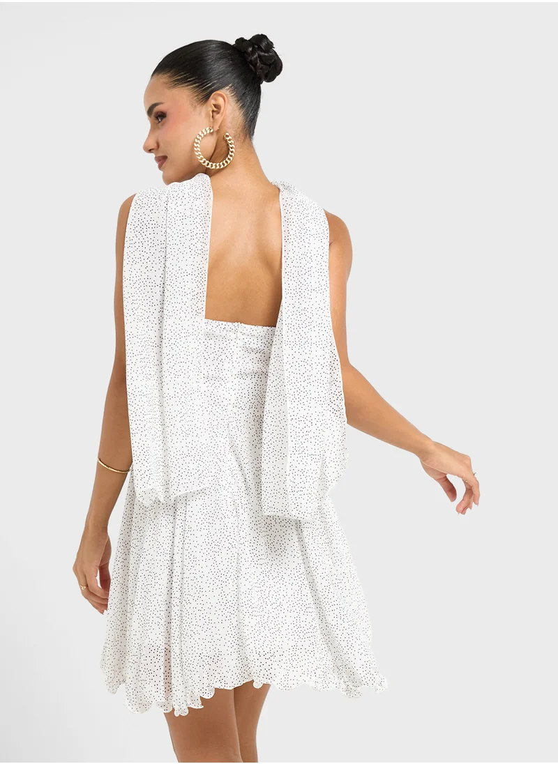 جينجر Bandeau Corset Bodice Polka Dot Dress With Scarf