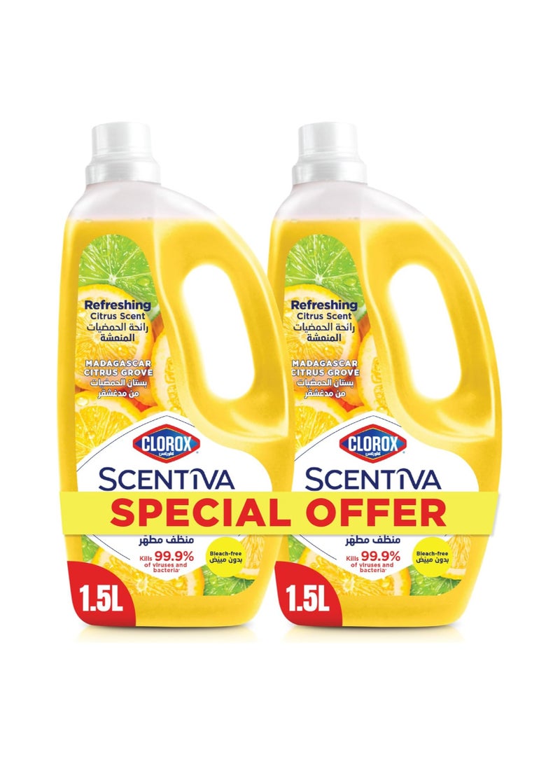 Clorox Scentiva Multipurpose Disinfectant Floor Cleaner Madagascar Citrus Grove 2 x 1.5L  - Image 1