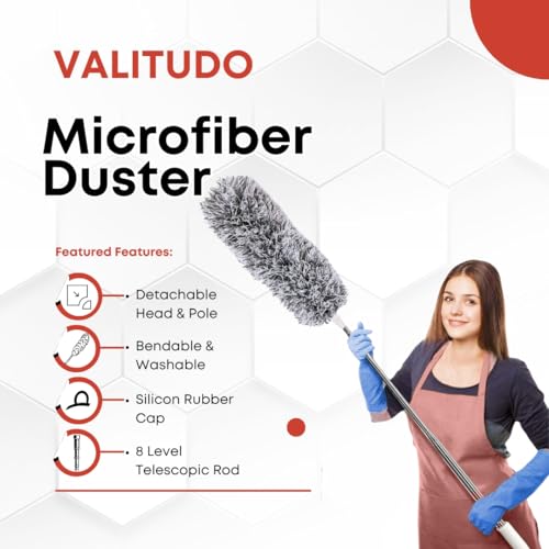 VALITUDO® Microfiber Long Feather Duster- Bendable & Detachable Fan Cleaning Duster with 100 inches Expandable Pole Handle, Washable, Stainless Steel Handle for Ceiling, Wall, Window Blinds, Furniture - Image 2