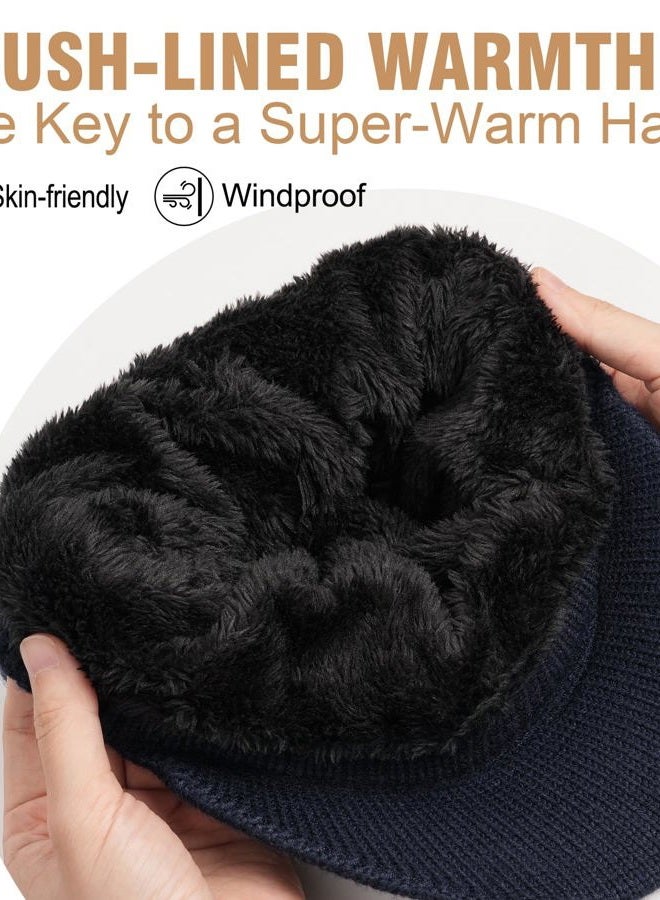 Wmcaps Mens Winter Beanie with Brim - Fleece Lined Thermal Knit Visor Hat for Cold Weather, Army Green, One size - Image 2