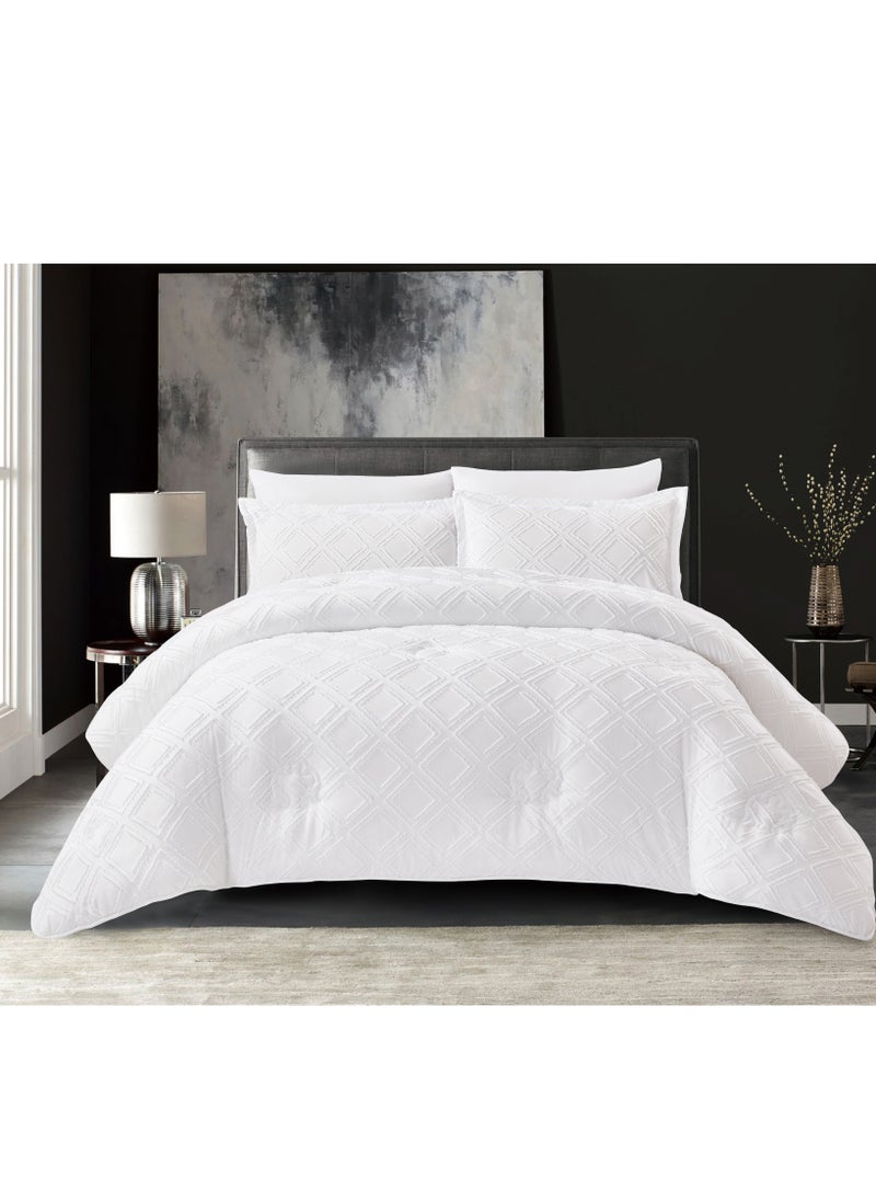 Donetella Comforter Set 6-Pcs King Size Designer Tufted Embroidery Bed Set Fits 260x240 Cms (350 GSM) With Down Alternative Filling,White  - Image 1