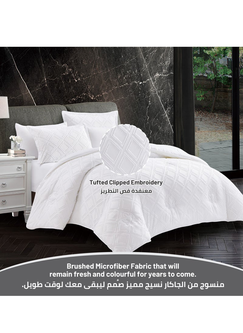 Donetella Comforter Set 6-Pcs King Size Designer Tufted Embroidery Bed Set Fits 260x240 Cms (350 GSM) With Down Alternative Filling,White  - Image 2