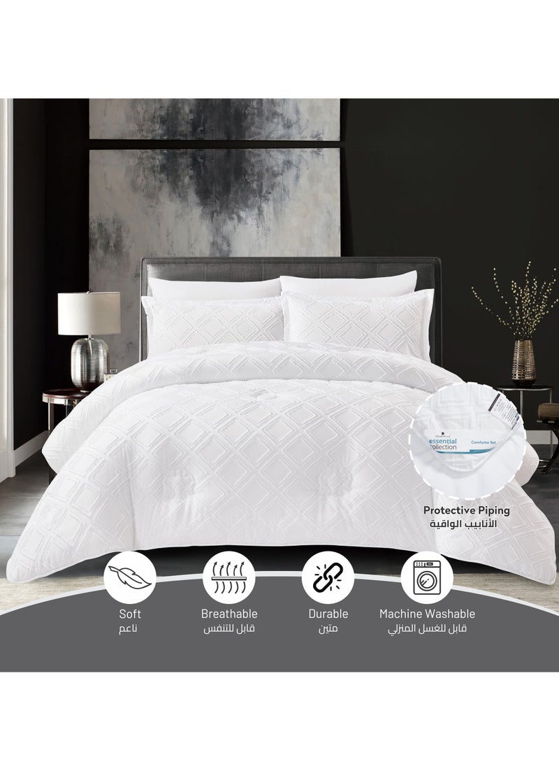 Donetella Comforter Set 6-Pcs King Size Designer Tufted Embroidery Bed Set Fits 260x240 Cms (350 GSM) With Down Alternative Filling,White  - Image 3