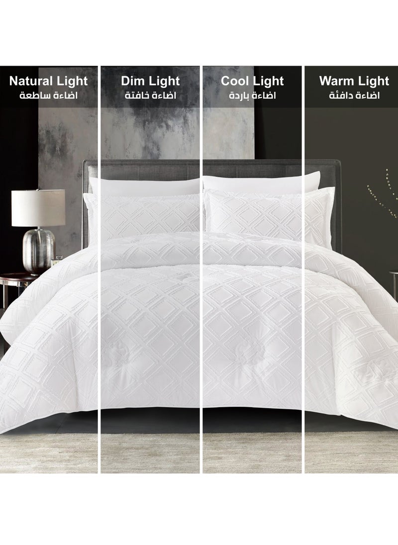 Donetella Comforter Set 6-Pcs King Size Designer Tufted Embroidery Bed Set Fits 260x240 Cms (350 GSM) With Down Alternative Filling,White  - Image 4