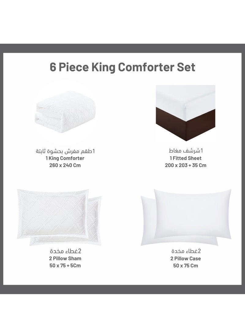 Donetella Comforter Set 6-Pcs King Size Designer Tufted Embroidery Bed Set Fits 260x240 Cms (350 GSM) With Down Alternative Filling,White  - Image 5