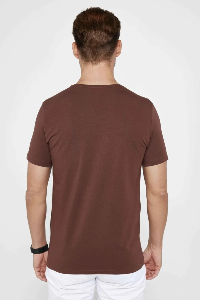 Tudors Men's Slim Fit Slim Cut Cotton Soft Texture Flexible Fabric Plain Basic Brown Crew Neck T-Shirt