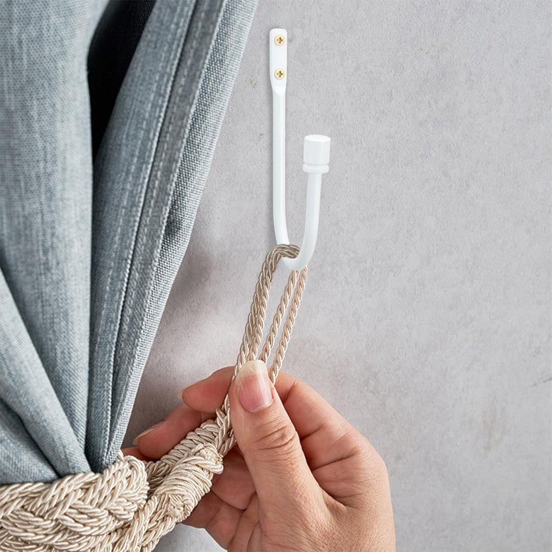 حاملات ستائر معدنية على شكل حرف U، خطاف حائط مع شرابة، حامل ربط الستائر، إكسسوارات ستائر زخرفية (أبيض) - Image 2