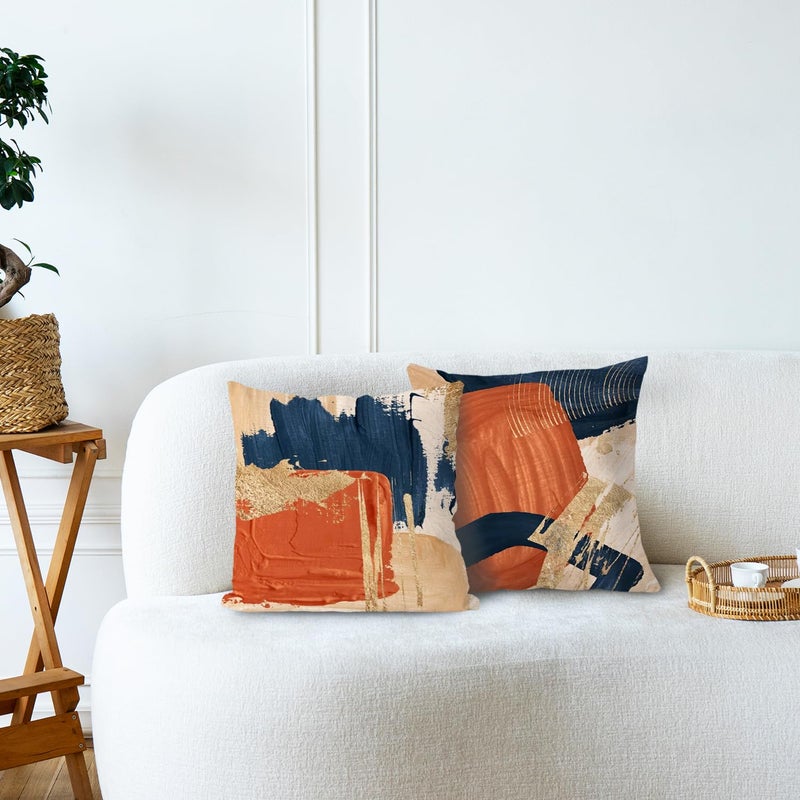 Supwhd Navy Blue Terracotta Gold and Orange Throw Pillow Covers 18x18 Set of 2,Modern Boho Abstract Art Pillow Covers for Bedroom Living Room, Modern Home Decor, Boho Room Decor - Image 3
