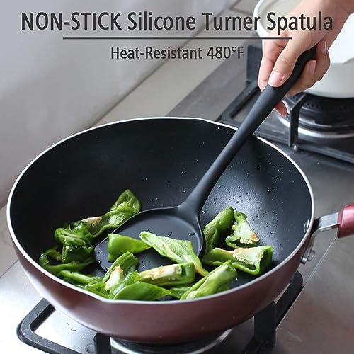 Baskety Silicone Wok Spatula Silicone Spatula Turner Non-Stick Silicone Spatula Flexible Egg Cookie Spatula Heat Resistant Kitchen Utensil for Nonstick Cookware Cooking Black Pack of 2 - Image 3