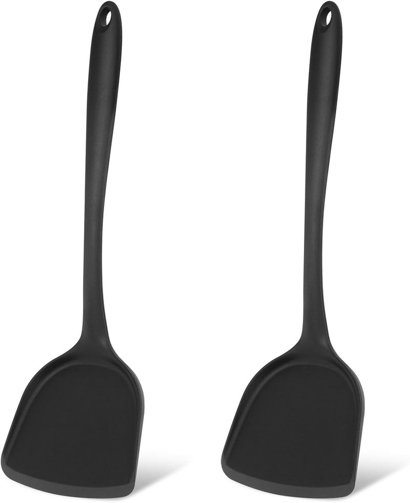 Baskety Silicone Wok Spatula Silicone Spatula Turner Non-Stick Silicone Spatula Flexible Egg Cookie Spatula Heat Resistant Kitchen Utensil for Nonstick Cookware Cooking Black Pack of 2 - Image 1