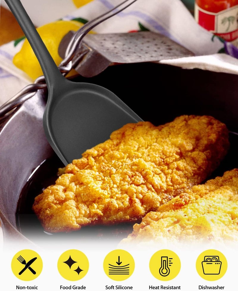 Baskety Silicone Wok Spatula Silicone Spatula Turner Non-Stick Silicone Spatula Flexible Egg Cookie Spatula Heat Resistant Kitchen Utensil for Nonstick Cookware Cooking Black Pack of 2 - Image 4