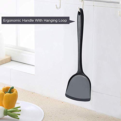Baskety Silicone Wok Spatula Silicone Spatula Turner Non-Stick Silicone Spatula Flexible Egg Cookie Spatula Heat Resistant Kitchen Utensil for Nonstick Cookware Cooking Black Pack of 2 - Image 5