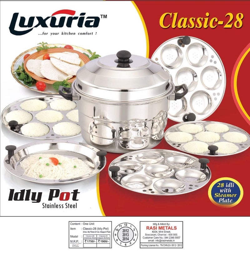 Luxuria وعاء بخار IDLY من الفولاذ المقاوم للصدأ LUXURIA (28 IDLY، هدية: 1 طبق IDLY صغير 19 حفرة) - Image 3