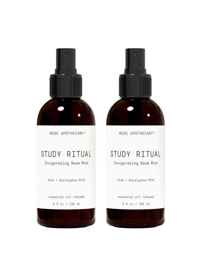 Muse Apothecary Study Ritual - Aromatic and Invigorating Room Mist, 8 oz, Infused with Natural Essential Oils - Aloe + Eucalyptus Mint, Pack of 2 - Image 1