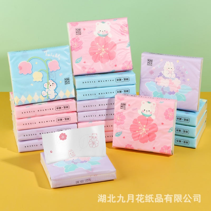 30 Pack Portable Printed Paper Towels Raw Wood Pulp Wet Water Drawable Paper Students Children Flexible Cartoon Artistic Facial Tissue - Image 1