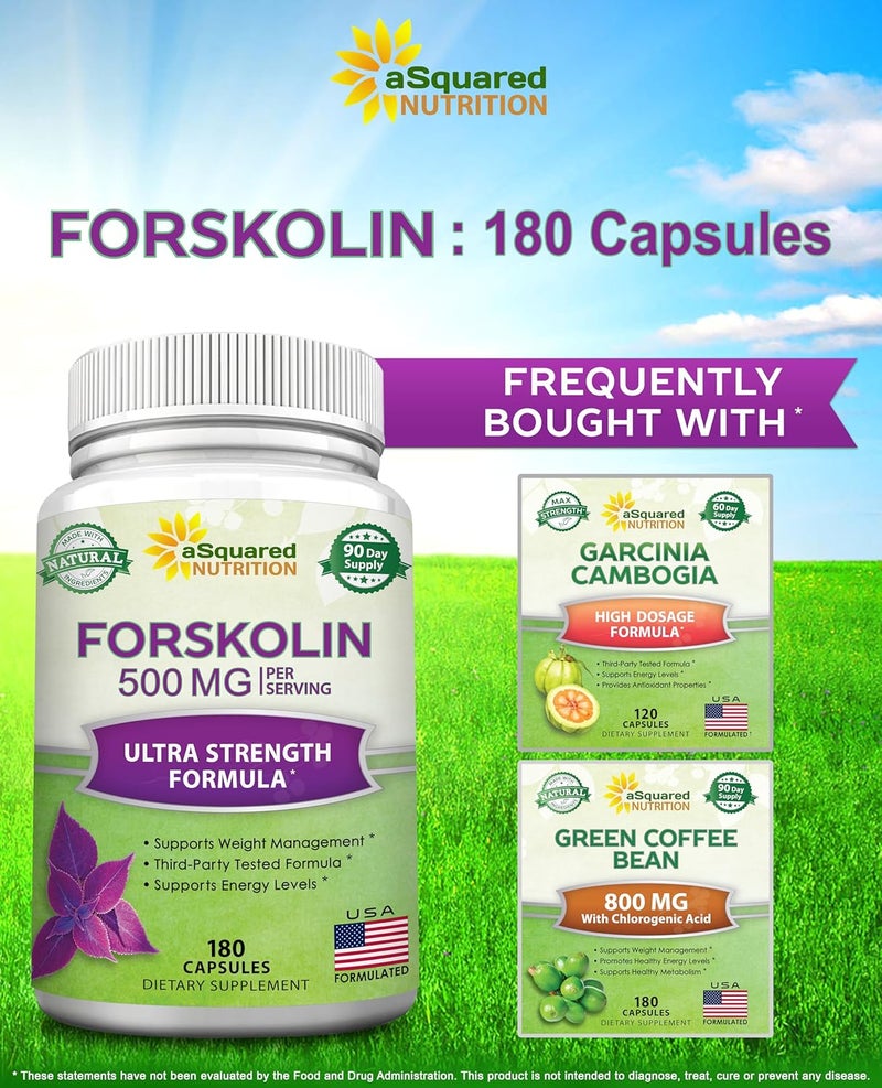 aSquared Nutrition Forskolin 500mg Max Strength180 CapsulesForskolin Supplement for Pure Weight Loss Fuel Coleus Forskohlii Root  Forskolin Diet Pills Belly Buster Fat Burner 2X Slim Trim Lose - Image 3