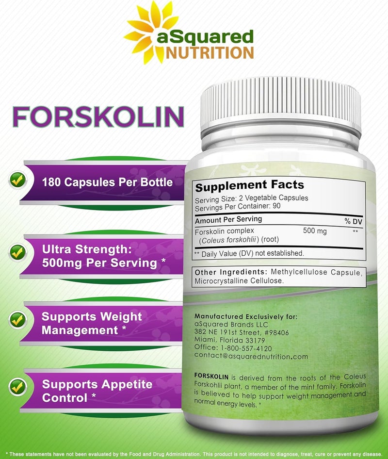 aSquared Nutrition Forskolin 500mg Max Strength180 CapsulesForskolin Supplement for Pure Weight Loss Fuel Coleus Forskohlii Root  Forskolin Diet Pills Belly Buster Fat Burner 2X Slim Trim Lose - Image 2