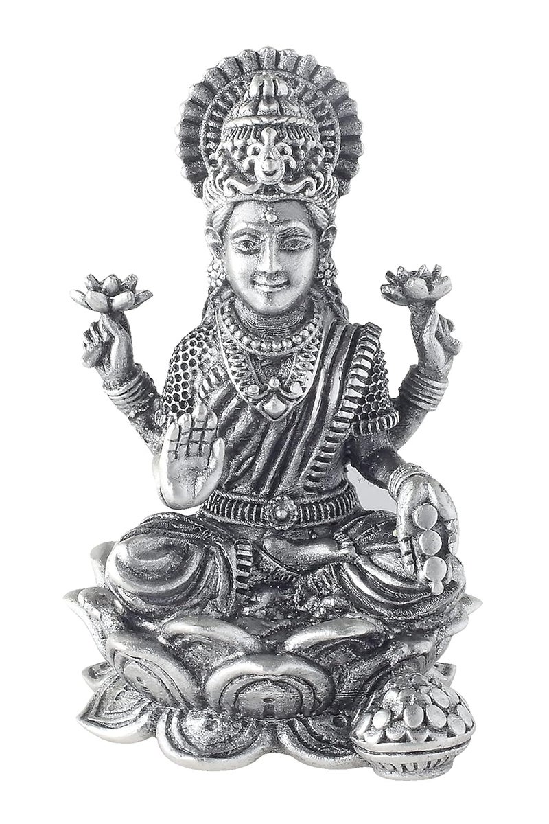 PRD CARATCAFE Silver Laxmi Murti for Car Dashboard Home Office Use Made in Pure 925 Solid Chandi Metal Idol of Maa Lakshmi Antique Gift Item for All Occasions Festivals - Image 1