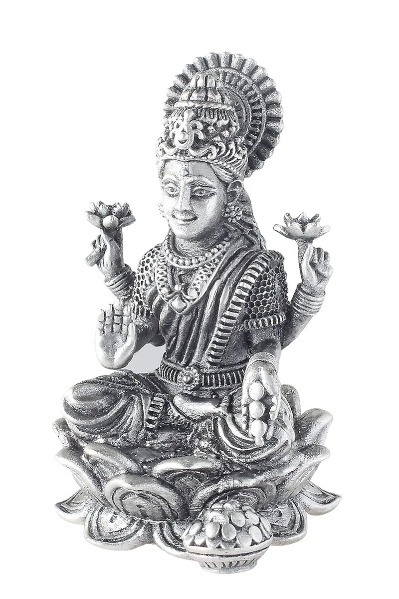 PRD CARATCAFE Silver Laxmi Murti for Car Dashboard Home Office Use Made in Pure 925 Solid Chandi Metal Idol of Maa Lakshmi Antique Gift Item for All Occasions Festivals - Image 3