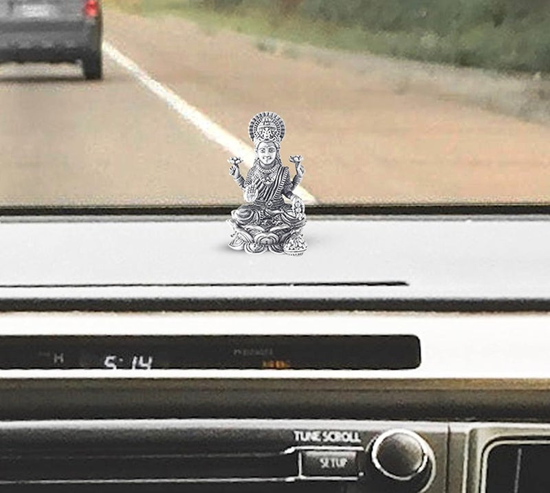 PRD CARATCAFE Silver Laxmi Murti for Car Dashboard Home Office Use Made in Pure 925 Solid Chandi Metal Idol of Maa Lakshmi Antique Gift Item for All Occasions Festivals - Image 5