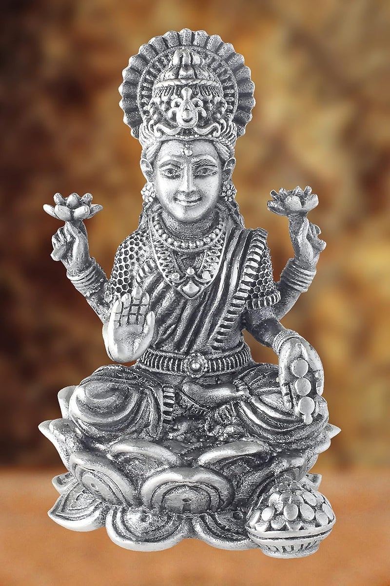PRD CARATCAFE Silver Laxmi Murti for Car Dashboard Home Office Use Made in Pure 925 Solid Chandi Metal Idol of Maa Lakshmi Antique Gift Item for All Occasions Festivals - Image 2