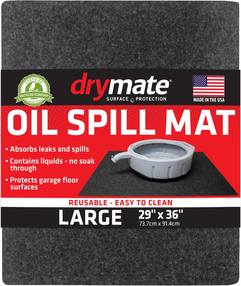 Drymate Oil Spill Mat 29 x 36 Premium Absorbent Oil Pad Reusable Washable Durable Waterproof Backing Contains Liquids Protects Garage Floor Surface USA Made