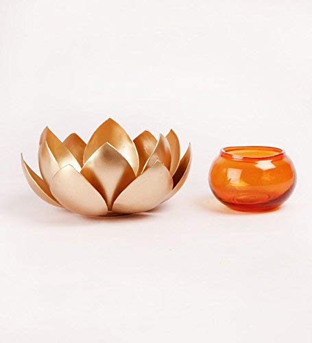 VIBGYOR Products Metal Glass Lotus Candle and TLight Holder Perfect for Home Decoration  - Image 3