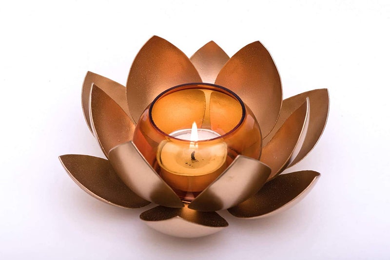 VIBGYOR Products Metal Glass Lotus Candle and TLight Holder Perfect for Home Decoration  - Image 1