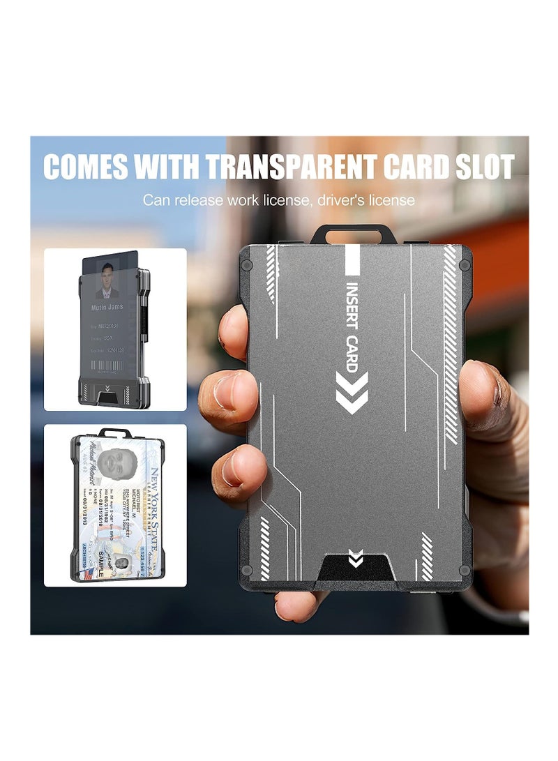 Furtey Wallet For Men Slim Aluminum Metal Money Clip with Transparent Work RFID Metal Wallet Work ID Card Holder Business Card Holder with Clear Window ID Badge Clip Cash Card Slim Minimalist Wallet (Black) - Image 2