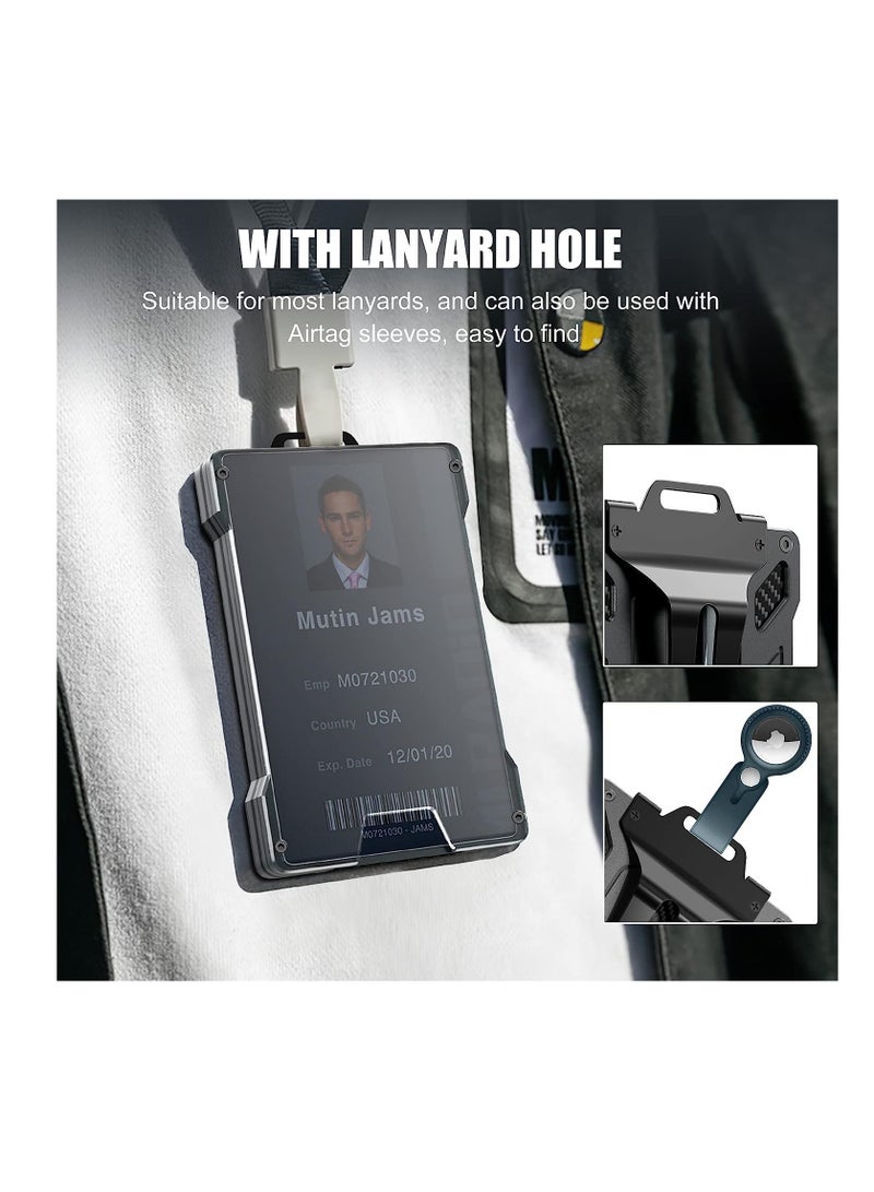 Furtey Wallet For Men Slim Aluminum Metal Money Clip with Transparent Work RFID Metal Wallet Work ID Card Holder Business Card Holder with Clear Window ID Badge Clip Cash Card Slim Minimalist Wallet (Black) - Image 5