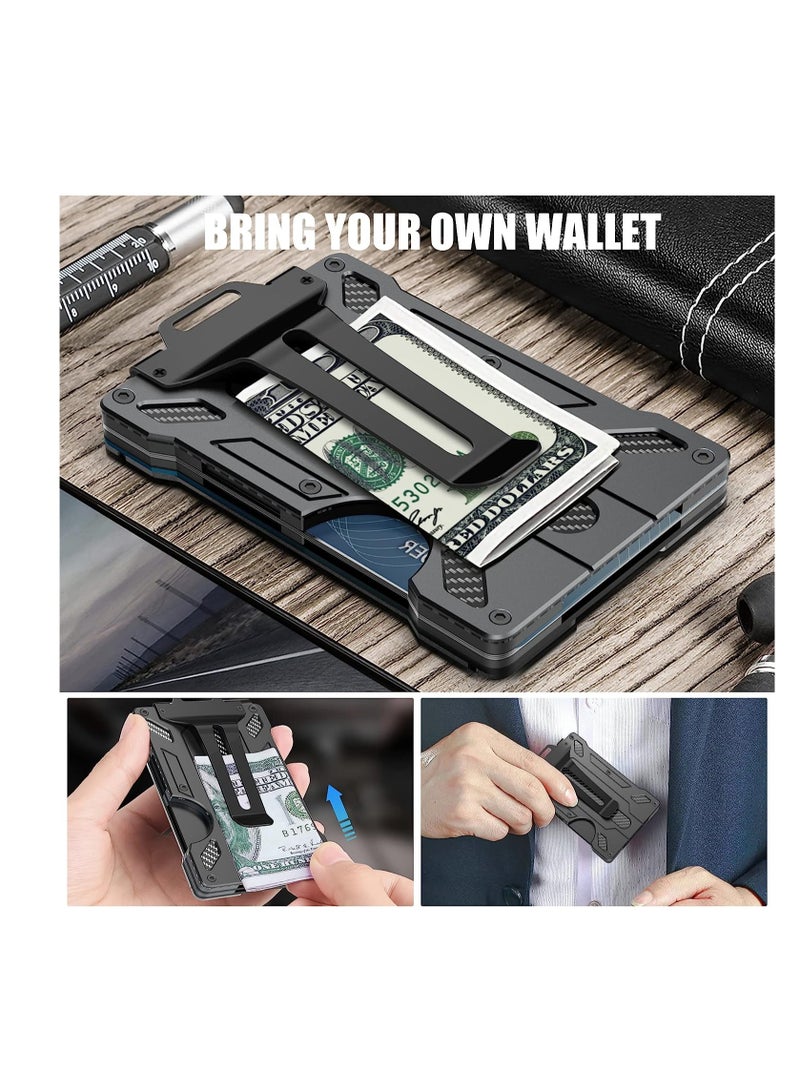 Furtey Wallet For Men Slim Aluminum Metal Money Clip with Transparent Work RFID Metal Wallet Work ID Card Holder Business Card Holder with Clear Window ID Badge Clip Cash Card Slim Minimalist Wallet (Black) - Image 3