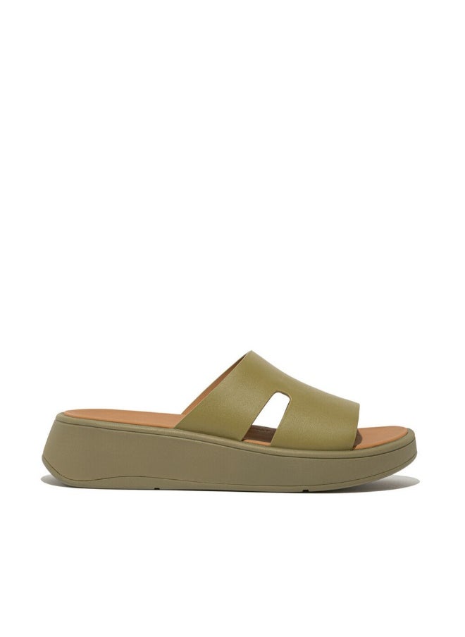 FitFlop 049-854 Fitflop Ladies F-Mode Raw-Edge Leather Flatform H-Bar Slides HM3-C14 Green  - Image 3