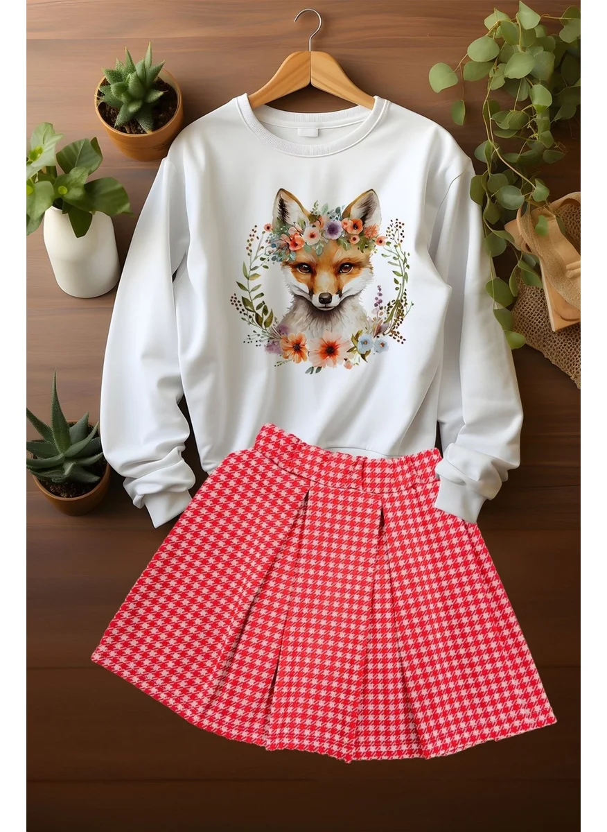 Ada Bebek Çocuk Ada Baby Kids Style Plaid Skirted Cute Patterned Sweat Skirt Set